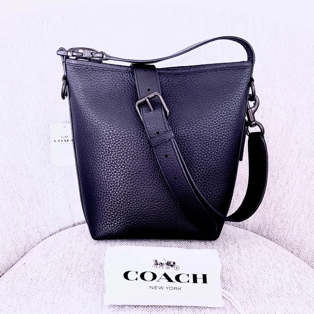 Coach Black Bucket Pebbled Leather Small Crossbody Bag Gun Metal